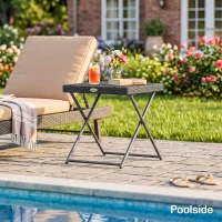 Outsunny Table basse pliable de jardin style cosy chic dim. 40L x 40l x 40H cm acier résine tressée noir(m-8)