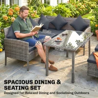Outsunny tsunny 6-Seater Rattan Dining Set Sofa Table Footstool Outdoor w/ Cushion Garden Furniture, Dark Grey(m-4)