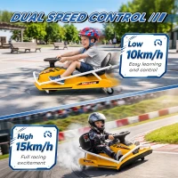 AIYAPLAY 24V Electric Go Kart for Kids with Drift Mode, 300W Brushless Motor, Soft Start and Dual Speed for Ages 6-10, Yellow(m-6)