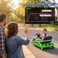 AIYAPLAY 24V Electric Go Kart for Kids with Drift Mode, 300W Brushless Motor, Soft Start and Dual Speed for Ages 6-10, Green(m-7)