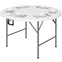 Outsunny Tavolo Pieghevole per Giardino e Campeggio, in Acciaio e HDPE, Ø122x73 cm, Grigio e Bianco(m-11)