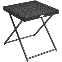 Outsunny Tavolino da Giardino Pieghevole Salvaspazio in Rattan Sintetico e Acciaio, 40x40x40cm, Nero(m-1)