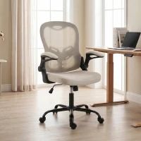 HOMCOM Cadeira de Escritório Ergonômica, Poltrona em Malha, Braços Rebatíveis, Altura Ajustável, Função de Inclinação, Bege(m-6)