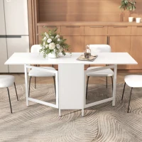 HOMCOM Mesa Plegable de Comedor con Alas Abatibles 4 Compartimentos 3 Formas para Cocina Salón 169x60x75 cm Blanco(m-8)