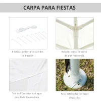 Outsunny Carpa Desmontable 3x3x2,45m Pabellón de Jardín de Tubo de Acero Anti-UV Pérgola Cenador para Terraza Patio Playa Blanco(m-6)