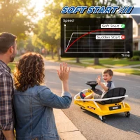 AIYAPLAY 24V Electric Go Kart for Kids with Drift Mode, 300W Brushless Motor, Soft Start and Dual Speed for Ages 6-10, Yellow(m-7)