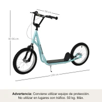 HOMCOM Patinete Infantil Patinete con 2 Ruedas Manillar Ajustable en Altura y Doble Freno Carga 100 kg 139x58x90-96 cm Azul(m-3)