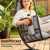 Outsunny Hanging Egg Chair, Indoor Outdoor Swinging Hammock Chair with Stand, Foldable Basket, Side Pocket, Dark Grey(m-9)
