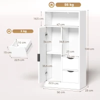HOMCOM Armario de Baño con 2 Cajones Compartimento Abierto y Estantes Ajustables para Espacio Pequeño 50x25x100 cm Blanco(m-3)