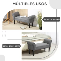 HOMCOM Banco Pie de Cama Tapizado en Lona con Patas de Madera Reposabrazos y Asiento Acolchado Gris Oscuro(m-5)