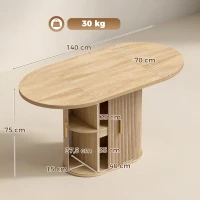 HOMCOM Mesa de Comedor Ovalada para 6 Personas con Tablero Grueso Puertas Correderas Tipo Persiana 6 Compartimentos Roble(m-3)