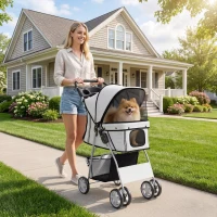 PawHut Dog Pram, Pet Stroller with Reflective Strips, Foldable Cat Stroller with 360° Swivel Wheels, Grey(m-10)