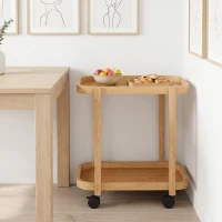 HOMCOM Carrito de Cocina de Bambú de 2 Niveles Carrito Auxiliar para Cocina con Ruedas 2 Estantes 54x36,5x60 cm Natural(m-9)