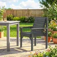 Outsunny Wooden Garden Dining Chair, Outdoor Chair Garden Armchair with Curved Seat and Wide Armrests, Grey Embossed Finish(m-2)