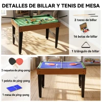 HOMCOM Mesa Multijogos 4 em 1 com Matraquilhos Bilhar Hóquei de Mesa e Ping-pong para Crianças e Adultos 107x61x84,5 cm Natural(m-4)