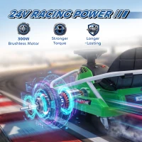AIYAPLAY 24V Electric Go Kart for Kids with Drift Mode, 300W Brushless Motor, Soft Start and Dual Speed for Ages 6-10, Green(m-5)