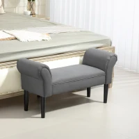 HOMCOM Banco Pie de Cama Tapizado en Lona con Patas de Madera Reposabrazos y Asiento Acolchado Gris Oscuro(m-10)