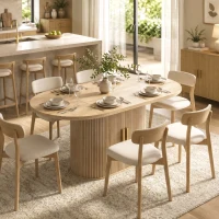 HOMCOM Mesa de Comedor Ovalada para 6 Personas con Tablero Grueso Puertas Correderas Tipo Persiana 6 Compartimentos Roble(m-8)
