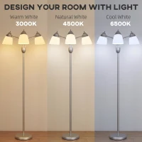 HOMCOM Arc Tree Floor Lamp with 3 Adjustable Rotating Lights and 3000K/4500K/6500K Colour Temperatures, Silver Tone(m-4)