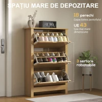 HOMCOM Dulap Slim pentru 18 Pantofi, 3 Sertare cu 2 Rafturi Reglabile, 72x26x112 cm, Lemn Natural(m-4)