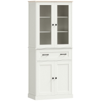 HOMCOM Mueble Auxiliar de Cocina con 2 Puertas de Acrílico Cajón Grande Estantes Ajustables 76x40x182,5 cm Crema