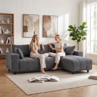 HOMCOM Sofá Esquinero Modular 242 cm 3 Plazas en L con Chaise Longue Reversible 2 Cojines Tejido Efecto Lino Gris(m-5)