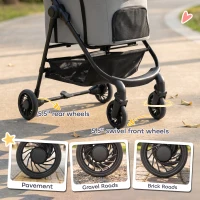 PawHut Dog Stroller, 3 in 1 Foldable Pet Stroller for Small Puppy Cat with Detachable Travel Carrier, Storage Basket, Grey(m-8)