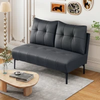 HOMCOM Canapea 2 Locuri din Piele Ecologică Fără Brațe, Matlasată cu Nasturi, 115x73x83 cm, Neagră(m-9)