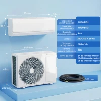 HOMCOM Aire Acondicionado Split Inverter 12000 BTU con Bomba de Calor WiFi y Control por Voz para 18 m² con Kit de Instalación(m-3)