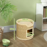 PawHut Ansamblu de Zgâriat pentru Pisici, 37 cm, 2 Niveluri, cu Ascunzătoare și Sfoară din Sisal, până la 5 kg, Kaki(m-3)