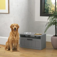 PawHut Gamelle Chien Surélevée avec Bols Anti-Glouton & Eau en Acier Inoxydable, Tiroir de Rangement, 60x30x35cm, Gris(m-10)