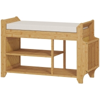 HOMCOM Banco Zapatero con Asiento Acolchado Almacenamiento Lateral Estante para Botas Marco de Bambú 80x30x50 cm Natural