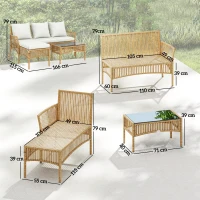 Outsunny 3 Piece Rattan Garden Furniture Corner Sofa Set with Chaise Lounge, Loveseat, Glass Coffee Table, Cushions, Natural Wood(m-3)