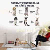 PawHut Țarc pentru Câini cu 8 Panouri Modulabile, Pliabil, cu Ușă din Oțel, Înălțime 80 cm, Argintiu(m-7)