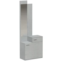 HOMCOM Ensemble meuble d'entrée avec meuble à chaussures abattant, vestiaire avec miroir, tiroir et plateau, gris(m-1)
