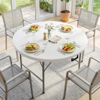 Outsunny Tavolo Pieghevole per Giardino e Campeggio, in Acciaio e HDPE, Ø122x73 cm, Grigio e Bianco(m-8)