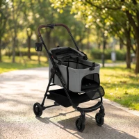 PawHut Dog Stroller, 3 in 1 Foldable Pet Stroller for Small Puppy Cat with Detachable Travel Carrier, Storage Basket, Grey(m-10)