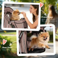 PawHut Dog Pram, Pet Stroller with Reflective Strips, Foldable Cat Stroller with 360° Swivel Wheels, Brown(m-7)