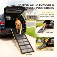 PawHut Rampe pour Chien Pliable en Acier, Escalier pour Chien avec Surface Antidérapante, Charge 180 kg, 191 x 50 x 4 cm, Noir(m-4)