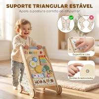 AIYAPLAY Andarilho de Madeira para Bebé com Atividades Montessori Controlo de Velocidade 5 Blocos e Rodas Natural(m-6)