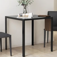 HOMCOM Modern Square Dining Table for 2-4 People, with Glass Top & Metal Legs, Black(m-9)