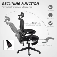 HOMCOM Chaise Bureau Ergonomique avec Appui-Tête Réglable, Fauteuil de Bureau Inclinable en Maille, Dossier Séparé, Noir(m-8)