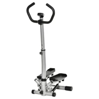 HOMCOM stepper met handvat fitness hometrainer voor thuis, klein fitnessapparaat voor been- en bodemtraining met LCD-scherm, instelbare snelheid Metaal ABS Zwart + Zilver 55 x 53 x 118-128 cm(m-1)