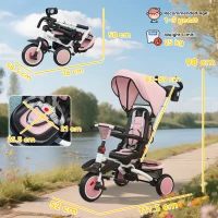 AIYAPLAY 6 in 1 Foldable Kids Trike with Adjustable Parent Handle & Canopy for Ages 1-5, Pink(m-3)