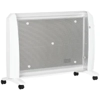 HOMCOM Riscaldatore Elettrica a Mica 1000W/2000W con Termostato Regolabile, 4 Ruote, 15-20 m², Bianco(m-11)