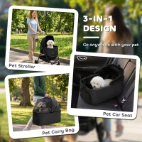 PawHut Dog Stroller, 3 in 1 Foldable Pet Stroller for Small Puppy Cat with Detachable Travel Carrier, Storage Basket, Black(m-6)