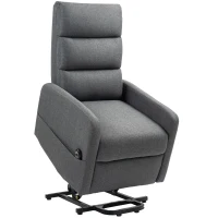 HOMCOM Elektrische Relaxstoel met Opstaanhulp, Afstandsbediening, Zacht Schuim, Zijvak, Bekleding in Linnenlook, Grijs(m-1)