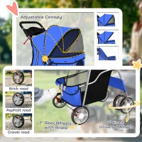 PawHut Dog Pram, Pet Stroller with Reflective Strips, Foldable Cat Stroller with 360° Swivel Wheels, Blue(m-6)