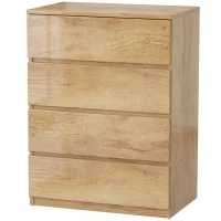HOMCOM Cómoda 4 Cajones para Dormitorio Moderna Diseño sin Tiradores para Comedor Entrada 60x40x80 cm Madera Natural(m-10)