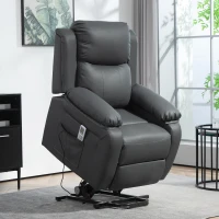 HOMCOM Riser and Recliner Chair with Vibration Massage, PU Leather Power Lift Chair for Elderly, Dark Grey(m-2)